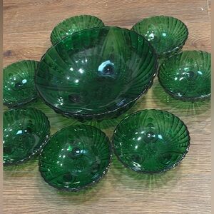 Vintage Anchor Hocking Green Oyster and Pearls Burple Dessert Berry Bowl